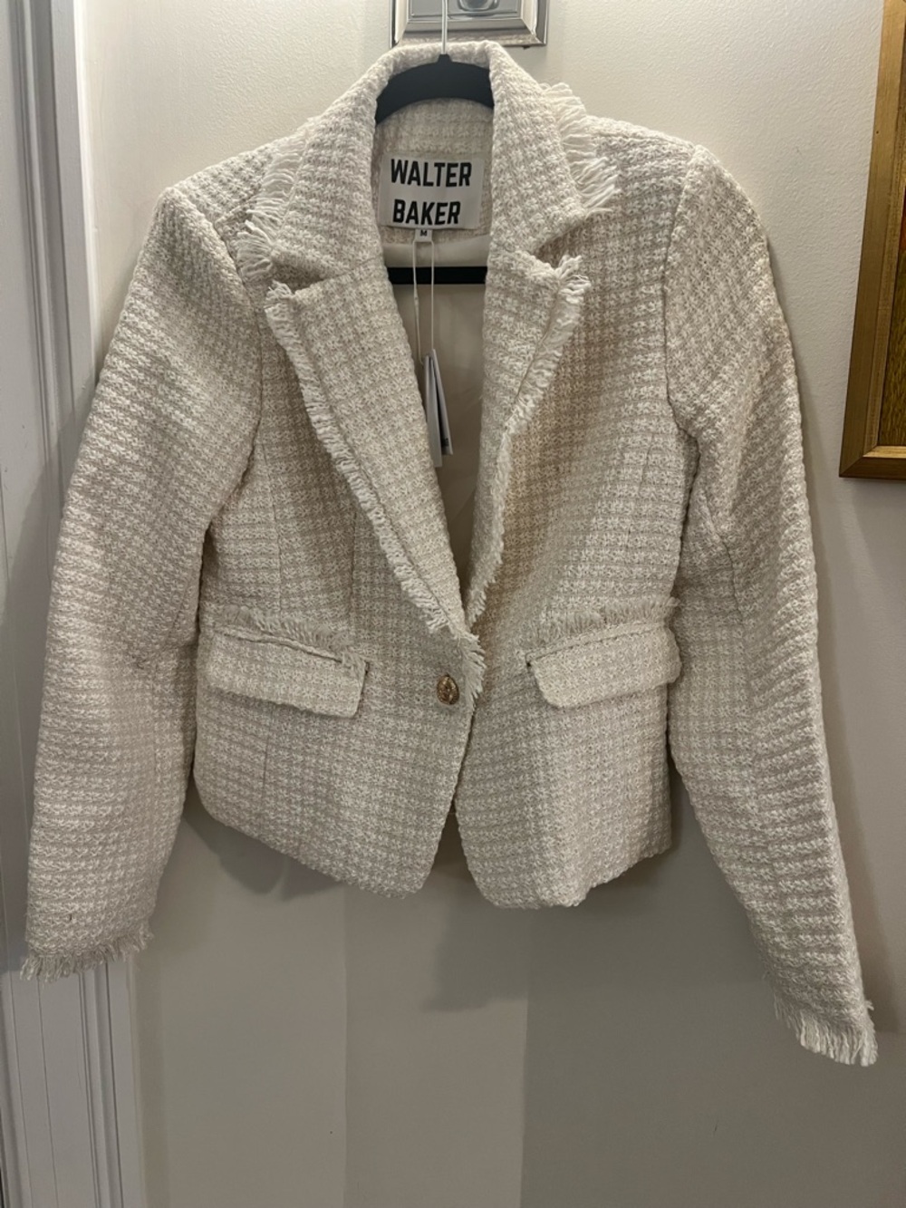 Walter Baker Cream Bouclé Tweed Fringed Blazer